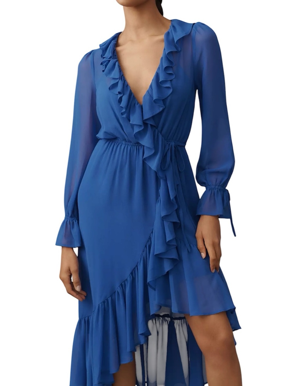 Anthropologie Long-Sleeve Ruffled Asymmetric Midi Dress blue size XL NWT